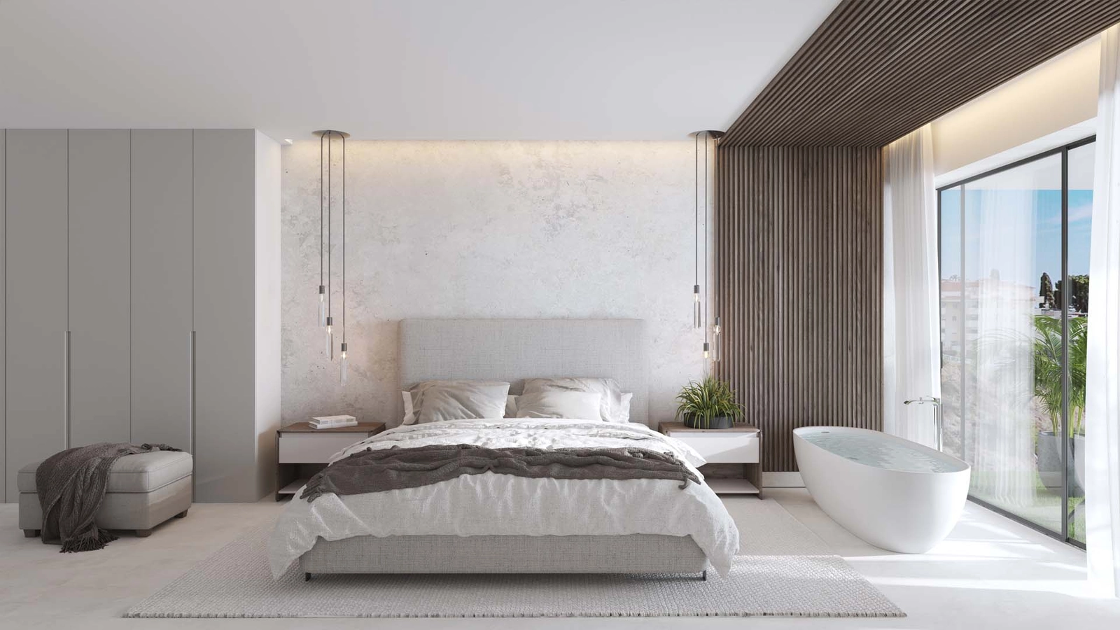 Die Master-Suite ist ein Refugium des Komforts und Stils mit einer eleganten integrierten Badewanne.