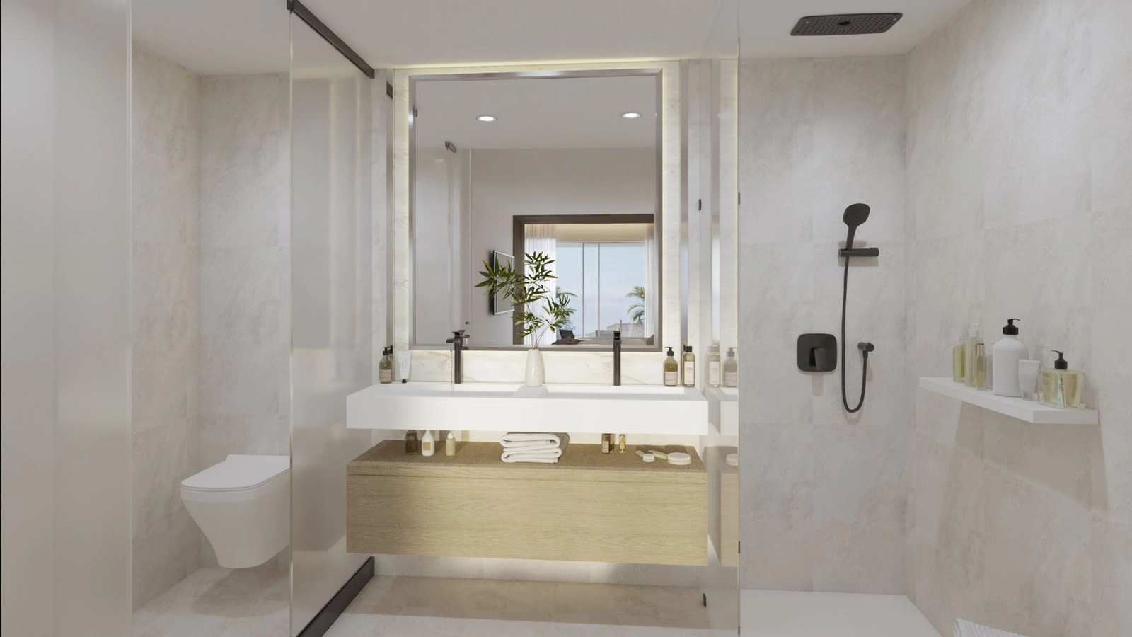 Moderne Badezimmer, gestaltet mit hochwertigen Materialien für ein tägliches Spa-Erlebnis.