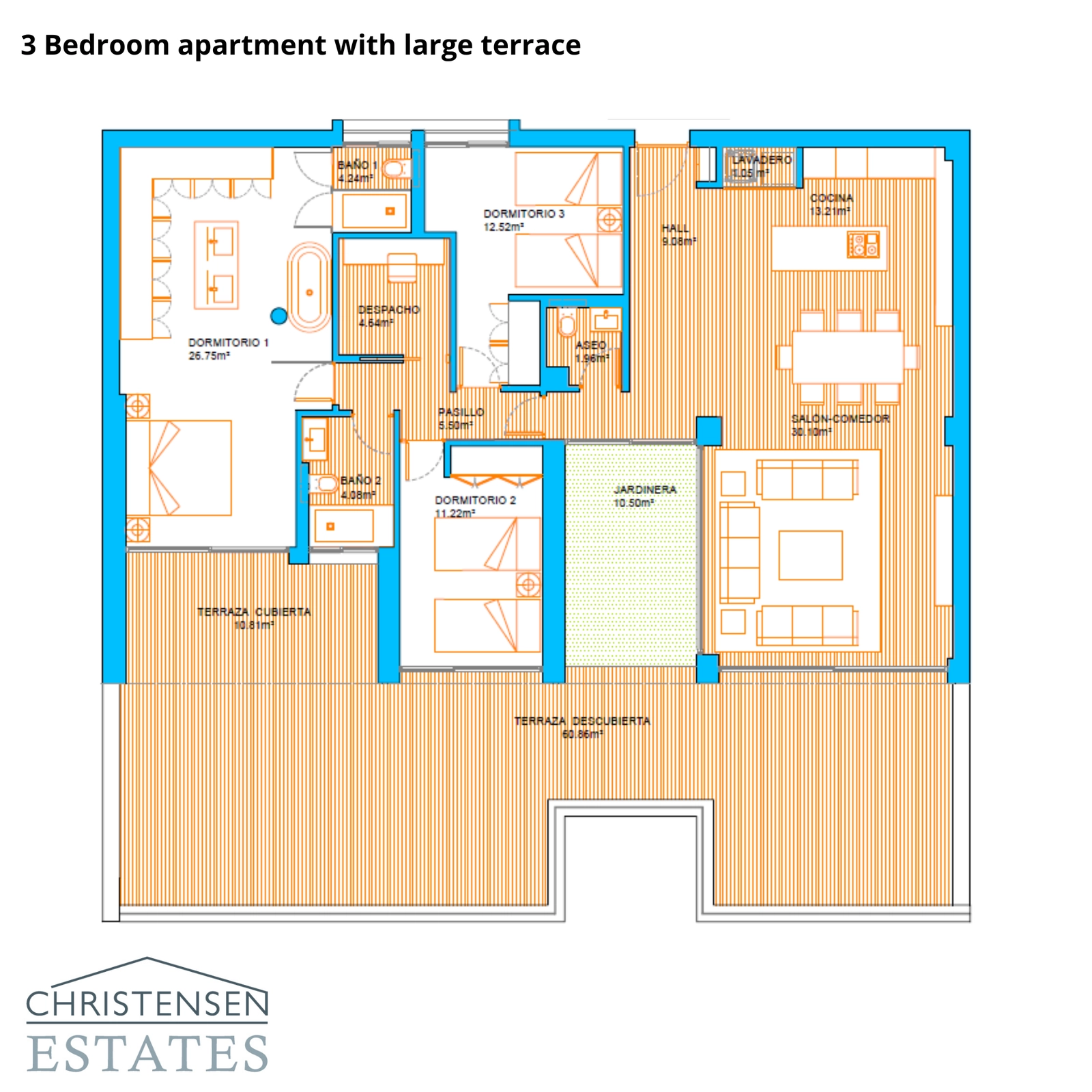 Eine gut aufgeteilte Dreizimmerwohnung mit großzügigen Innenräumen und einer weitläufigen Terrasse zum Entspannen und Unterhalten.