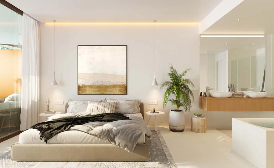 Jedes Schlafzimmer ist mit Komfort und Eleganz im Sinn gestaltet und bietet einen perfekten Raum zum Ausruhen und Entspannen.