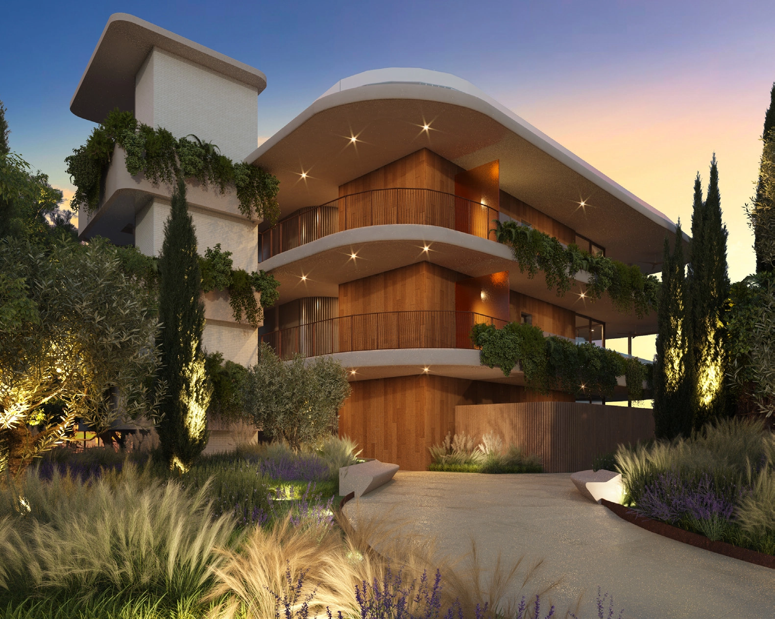 Die avantgardistische Architektur der Anlage harmoniert mit der natürlichen Umgebung und schafft ein einzigartiges und exklusives Ambiente.