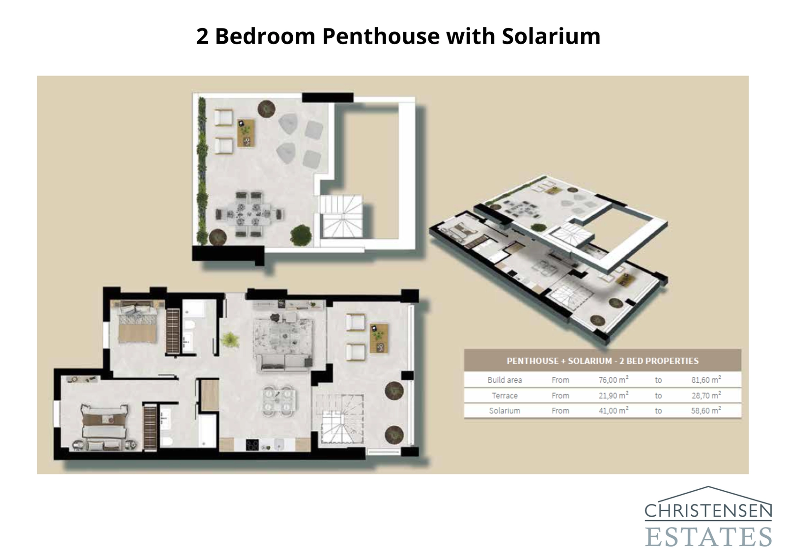 Penthouse mit zwei Schlafzimmern und Solarium: Ein großzügiges zweistöckiges Design, das ein privates Dachsolarium für ultimative Entspannung und Unterhaltung bietet.