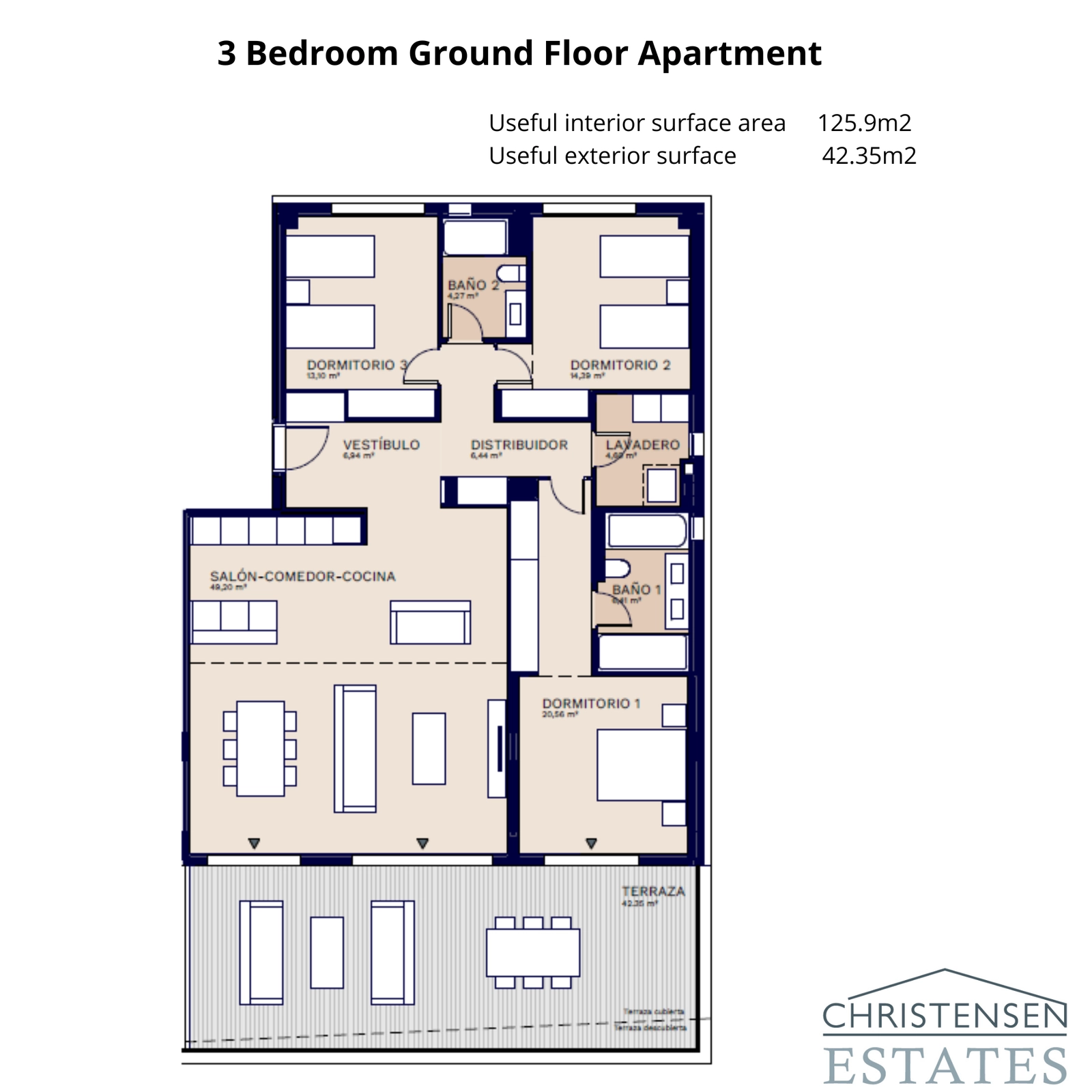 Ein geräumiges Drei-Schlafzimmer-Layout im Erdgeschoss, das nahtloses Wohnen im Innen- und Außenbereich sowie viel Platz bietet.